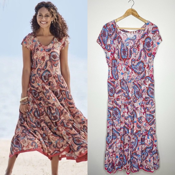 Soft Surroundings Dresses & Skirts - Soft Surroundings | Kara Boho Paisley Blue/Pink Tiered Maxi Dress